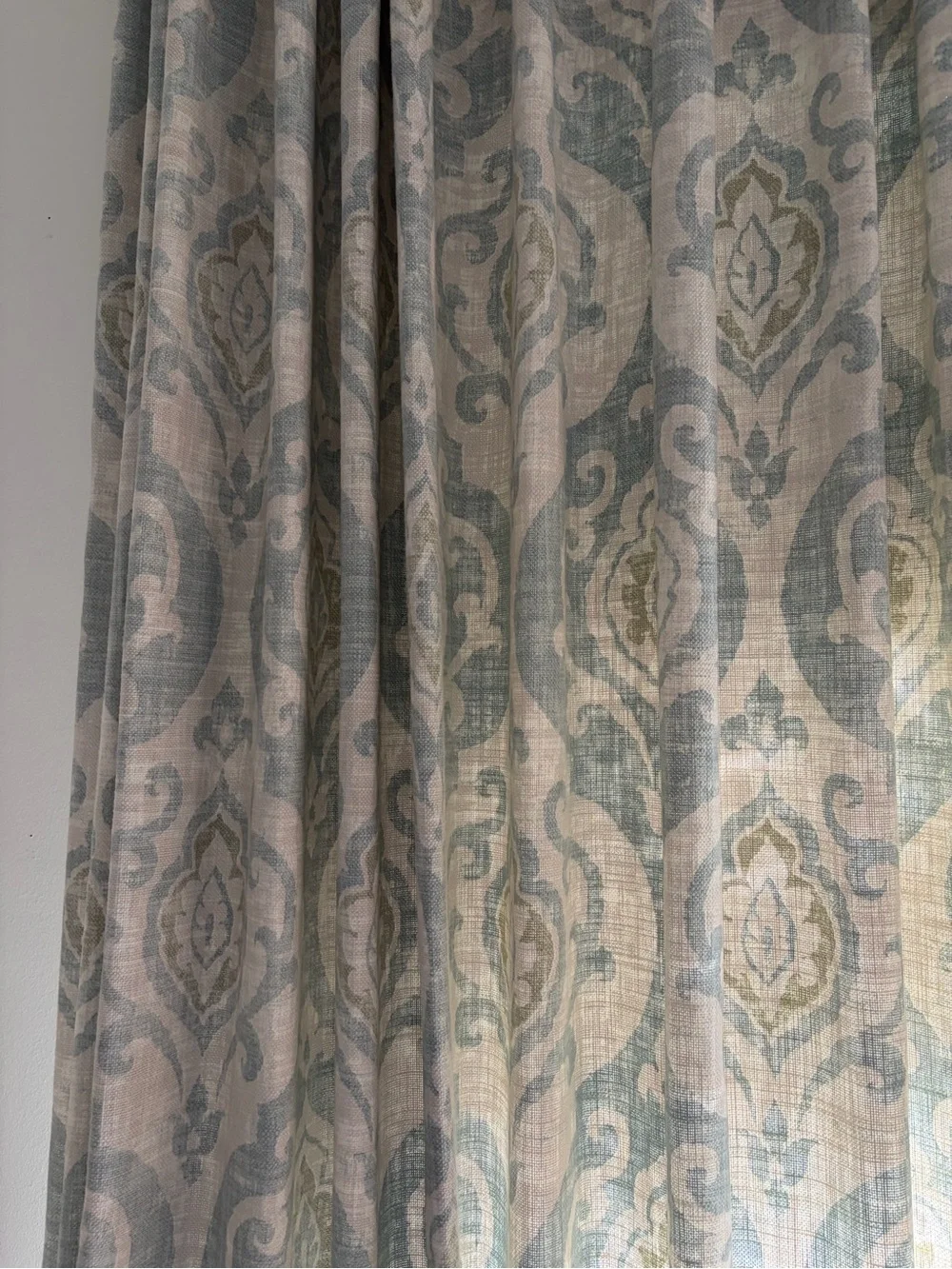 Paisley Pattern Curtain Panels in Light Blue, Cream and Sage and Beige One Pair